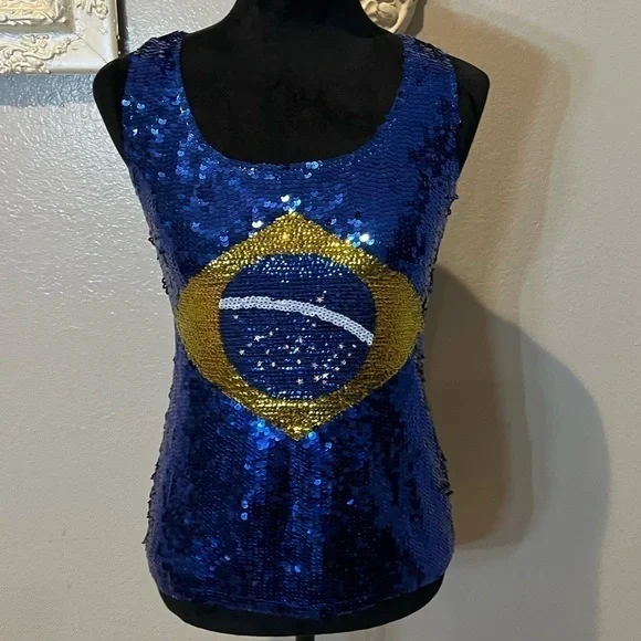 Holin z stone Brazilian flag sequined tank top - Picture 3 of 9